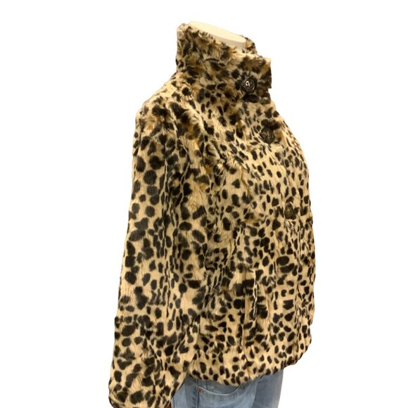 Leopard spotted faux fur Me Jane red silk lined coatwomen’s size large - Picture 2 of 12
